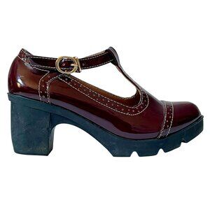 NWOT DADAWEN Burgundy Block Heel T-Strap Platform Mary Janes Size 7 Brogues
